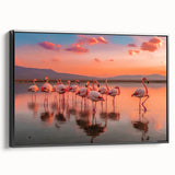Framed canvas wall art showcasing a vibrant flamingo design in a black frame, ideal for modern decor, enhancing any living space with a tropical vibe.