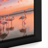 Close-up of a vibrant flamingo wall art design on framed canvas, showcasing intricate details and bold colors, perfect for enhancing modern decor aesthetics.