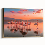 Elegant framed canvas wall art featuring a flamingo design, showcasing vibrant pink and gold colors, perfect for adding a touch of tropical flair to any room decor.