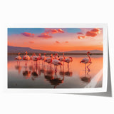 Flamingo-themed wall art print featuring vibrant pink and teal colors, rolled and packaged in a protective tube, ideal for home decor enthusiasts.