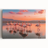 Flamingo-themed stretched canvas wall art featuring vibrant pink and green colors, showcasing a tropical design perfect for home decor or beach-themed interiors.