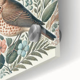 Close-up of a vibrant acrylic glass wall art piece showcasing a collection of colorful garden birds in a natural setting, perfect for home decor enthusiasts.