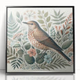 Framed wall art featuring a vibrant garden birds design, showcasing colorful bird illustrations on a black background, ideal for home decor and nature enthusiasts.