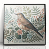 Framed wall art featuring a vibrant garden birds design, showcasing colorful bird illustrations on a black background, ideal for home decor and nature enthusiasts.