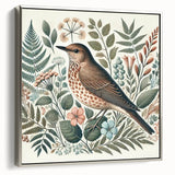 Framed canvas wall art featuring a collection of vibrant garden birds against a soft silver background, showcasing intricate details and lifelike colors, ideal for enhancing home decor.