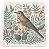 Colorful canvas wall art showcasing a collection of various garden birds perched among vibrant floral designs, ideal for home decor enthusiasts and nature lovers.