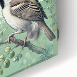 Close-up of a vibrant acrylic wall art piece showcasing colorful garden birds, featuring intricate details and a glossy finish, ideal for home decor.