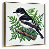 Framed canvas wall art collection showcasing an elegant design of garden birds in vibrant colors, accented with a gold frame, ideal for home decor.