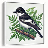 Framed canvas wall art showcasing a vibrant garden birds design with detailed illustrations of colorful birds perched among lush greenery, perfect for enhancing home decor.