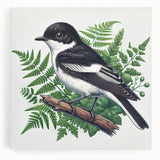 Colorful stretched canvas wall art featuring various garden birds in a lush green setting, ideal for home decor and nature enthusiasts. Perfect for brightening up any room.