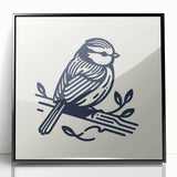 Framed wall art collection featuring a vibrant design of garden birds on a black background, showcasing detailed illustrations and vibrant colors, perfect for home decor.