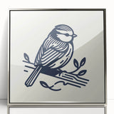 Framed wall art collection showcasing a vibrant design of garden birds, featuring intricate details and a sleek silver acrylic finish, perfect for enhancing home decor.