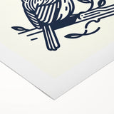 Vibrant rolled canvas wall art showcasing an array of colorful garden birds perched among lush greenery, perfect for nature-themed decor or bird enthusiasts.