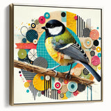 Elegant framed canvas wall art featuring a vibrant design of various garden birds, showcasing intricate details and rich colors, perfect for nature lovers' decor.