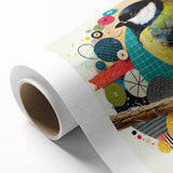 Colorful rolled canvas featuring a vibrant garden birds design with detailed illustrations of various bird species, ideal for enhancing home decor.