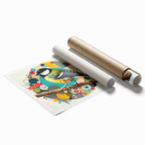 Colorful rolled print showcasing a vibrant garden birds design, featuring detailed illustrations of various bird species, perfect for home décor and nature enthusiasts. The artwork highlights intricate patterns and a lively color palette, ideal for enhancing any living space.