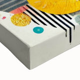 Close-up of a vibrant stretched canvas wall art piece showcasing a collection of colorful garden birds, emphasizing intricate details and textures, perfect for nature lovers.