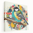 Stretched canvas wall art showcasing vibrant garden birds in a natural setting, featuring rich colors and intricate details, perfect for home decor enthusiasts.