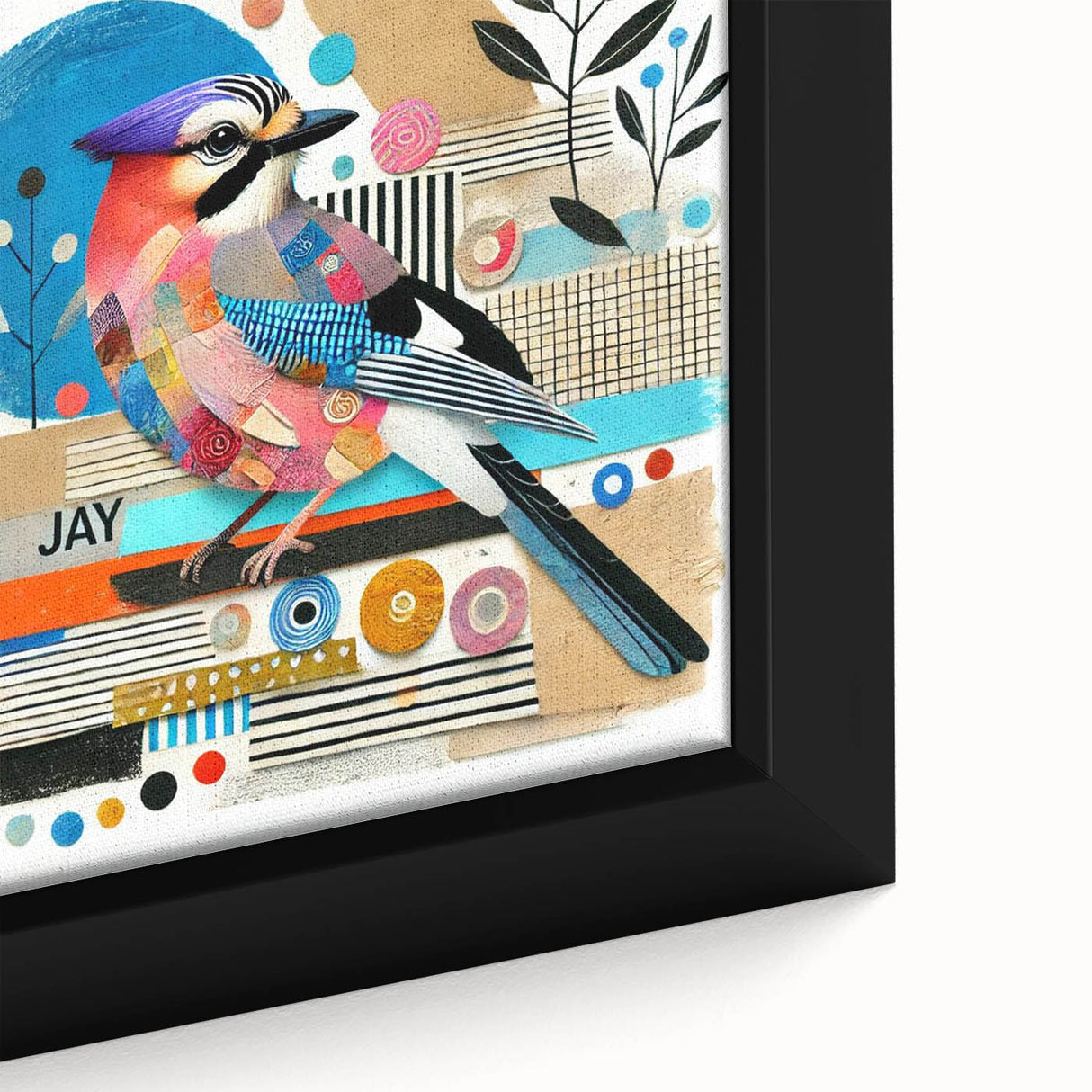 Framed canvas wall art showcasing a detailed close-up of colorful garden birds in a natural setting, perfect for enhancing home decor with vibrant wildlife imagery.