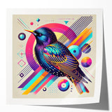 Colorful wall art featuring a collection of various garden birds, showcasing intricate details and vibrant colors on a glossy surface, ideal for home decor.