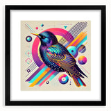 Framed wall art collection showcasing vibrant garden birds in a black mat frame, ideal for enhancing home decor with a nature-inspired aesthetic.