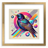 Framed wall art featuring a vibrant garden birds design, elegantly matted and accented with a gold frame, ideal for enhancing home decor.