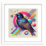 Framed wall art featuring a vibrant garden birds design with a white mat, showcasing colorful birds perched on branches, perfect for enhancing home decor.