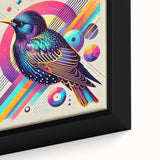 Framed wall art featuring a vibrant close-up of various garden birds, showcasing detailed colors and textures, perfect for nature-inspired home decor.