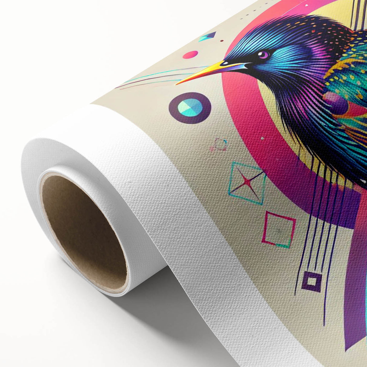Vibrant rolled canvas wall art showcasing a beautiful collection of garden birds, featuring rich colors and intricate details, perfect for nature-themed decor.