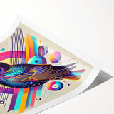 Colorful rolled print showcasing a vibrant collection of garden birds, featuring detailed illustrations and a lively design, ideal for home décor or art enthusiasts.