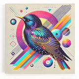 Vibrant stretched canvas wall art featuring a colorful garden birds design, showcasing detailed illustrations of various bird species amidst lush foliage, perfect for home décor.
