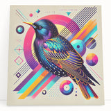 Vibrant wall art featuring a collection of garden birds in various colors, printed on stretched canvas, ideal for home decor and nature enthusiasts.