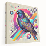 Colorful garden birds design on stretched canvas wall art, showcasing vibrant hues and intricate details. Perfect for adding a lively touch to home decor.