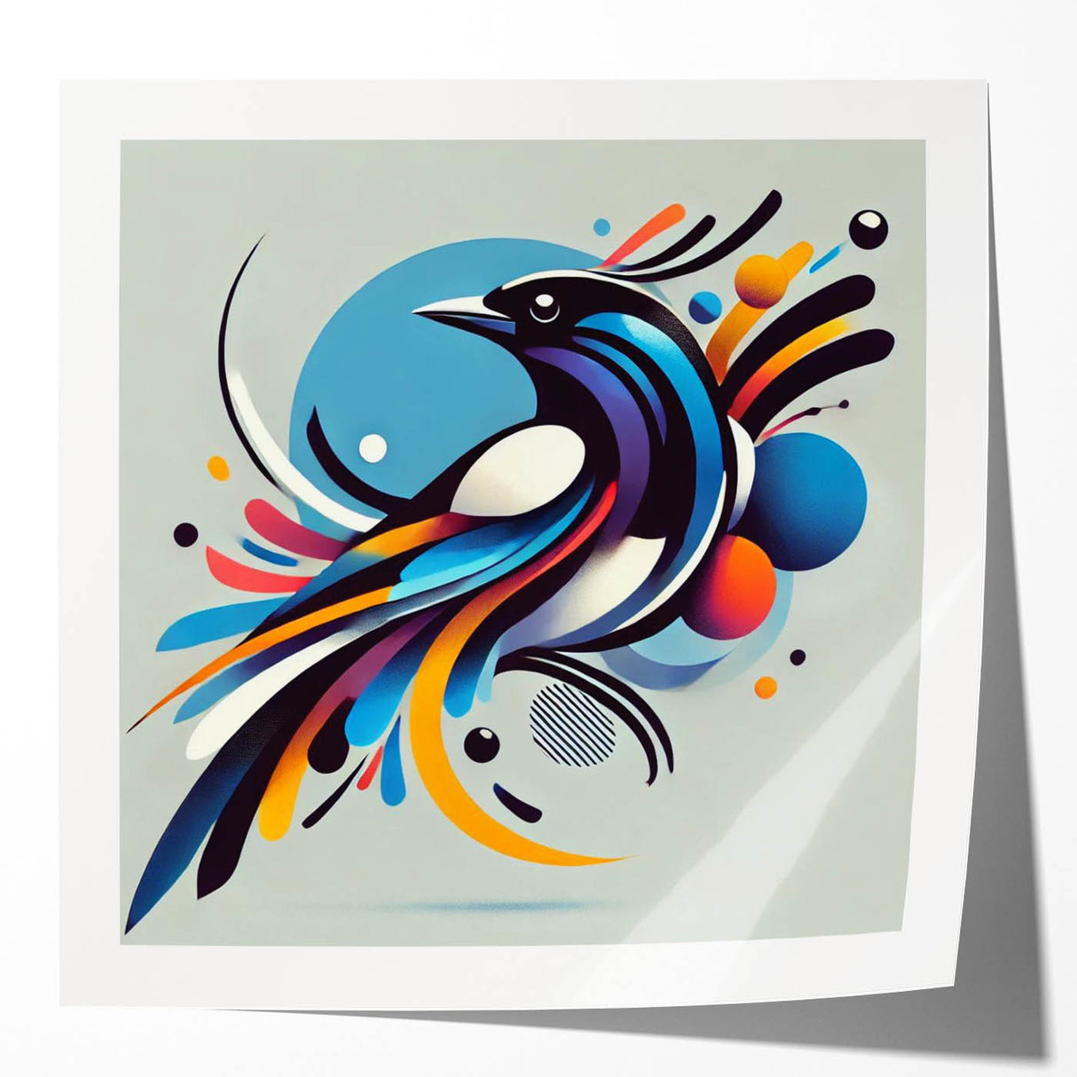 Vibrant wall art collection showcasing a variety of colorful garden birds in a modern design, perfect for home decor enthusiasts and nature lovers. The prints are displayed in a glossy finish, enhancing their visual appeal and detail.