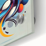 Close-up of vibrant garden birds wall art design on acrylic glass, showcasing detailed feathers and bright colors, perfect for enhancing home decor.