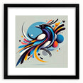Framed wall art featuring a vibrant collection of garden birds in a colorful design, showcasing intricate details and a sleek black frame, ideal for home decor.