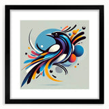 Framed wall art featuring a vibrant collection of garden birds in a colorful design, showcasing intricate details and a sleek black frame, ideal for home decor.