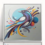 Framed wall art featuring a vibrant collection of garden birds, showcasing colorful designs on a white background, perfect for adding a touch of nature to home decor.