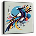 Framed wall art featuring a picturesque collection of garden birds in vibrant colors, presented in a sleek black frame, perfect for enhancing home decor.