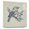 Colorful acrylic glass wall art piece showcasing a vibrant collection of garden birds, elegantly displayed with pins on a white background, ideal for nature-themed decor.