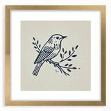 Gold-framed wall art featuring a vibrant garden birds design, showcasing colorful avian illustrations surrounded by a decorative mat, perfect for home decor.