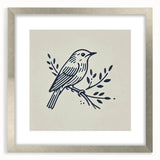 Framed wall art collection showcasing colorful garden birds design in a silver frame with matting, perfect for enhancing home decor and nature-themed interiors.