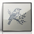 Framed wall art showcasing a vibrant design of garden birds, featuring detailed illustrations in various colors, presented in a sleek black frame for modern decor.