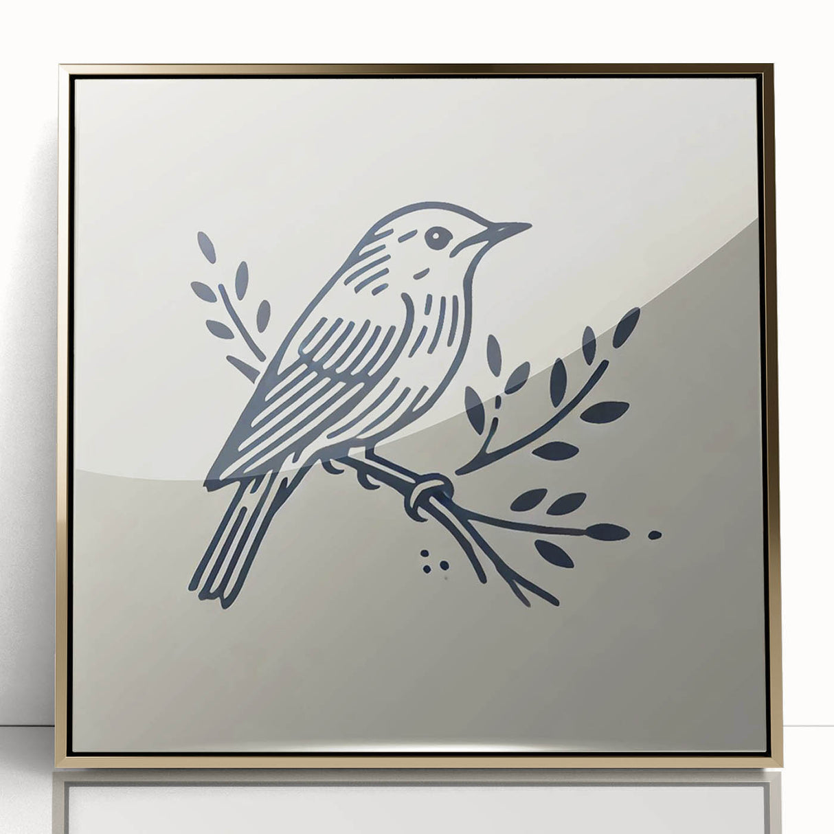Framed wall art showcasing a vibrant collection of garden birds, featuring colorful acrylic details and a gold frame, perfect for home decor enhancement.