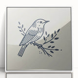 Framed acrylic wall art featuring a vibrant collection of garden birds, showcasing detailed illustrations on a white background, perfect for nature lovers' decor.