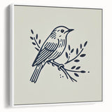 Framed wall art showcasing a vibrant collection of garden birds in colorful designs, displayed from a side view with a sleek white frame, perfect for home decor.