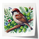 Vibrant wall art collection showcasing a variety of garden birds in colorful designs, perfect for nature enthusiasts and home decor. Ideal for brightening living spaces.