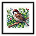 Black-framed wall art featuring a vibrant collection of garden birds, showcasing intricate illustrations and colorful details, perfect for nature enthusiasts.
