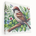 Vibrant wall art featuring a collection of colorful garden birds on stretched canvas, showcasing intricate details and bright hues, perfect for home decor.
