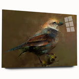 Colorful wall art collection featuring various garden birds depicted on acrylic glass. The side view showcases the vibrant designs and sleek finish, perfect for enhancing interior decor. Ideal for bird lovers and nature enthusiasts looking to elevate their space.
